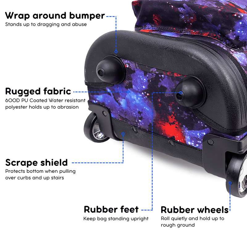 Kids & Adults 18-Inch Rolling Backpack for School & Travel - Galaxy