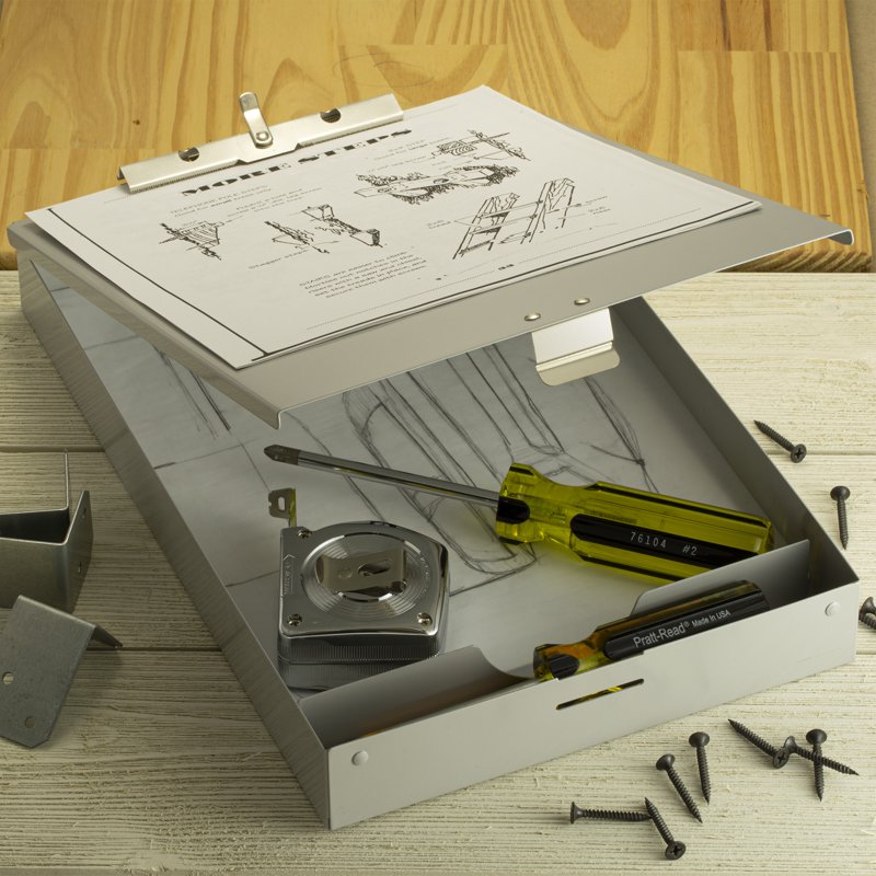 Aluminum Clipboard with Steel Clip and Storage Compartments, 8.5 x 12 inches