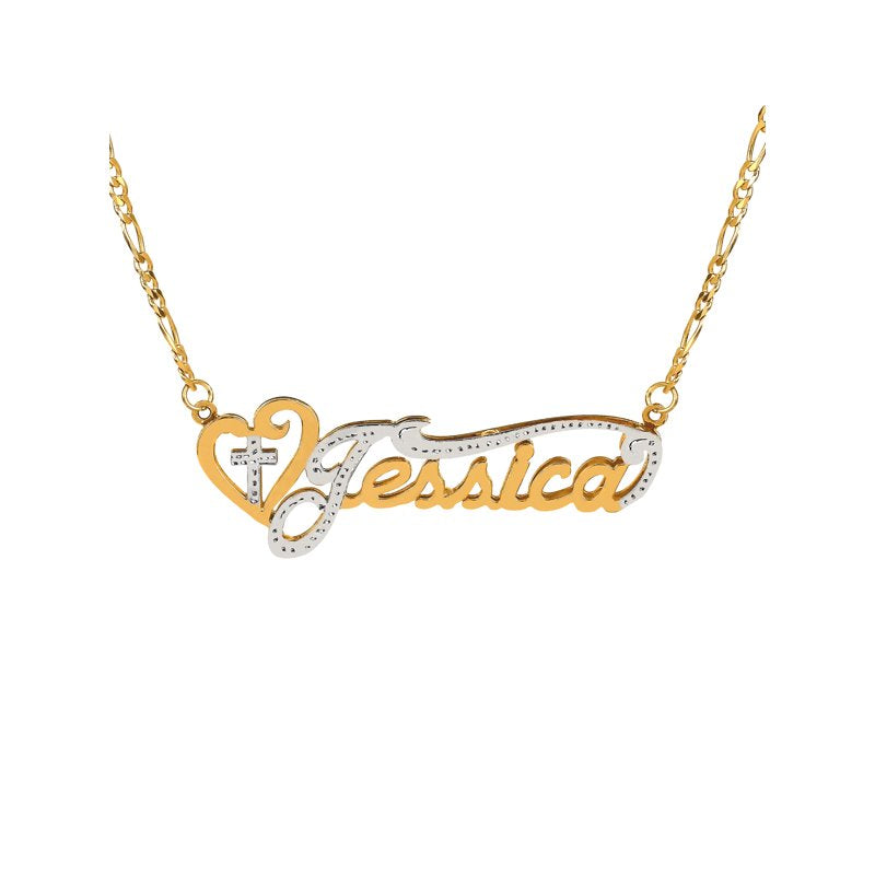 Personalized Religious Name Necklace with Heart and Cross - Customizable Pendant Jewelry