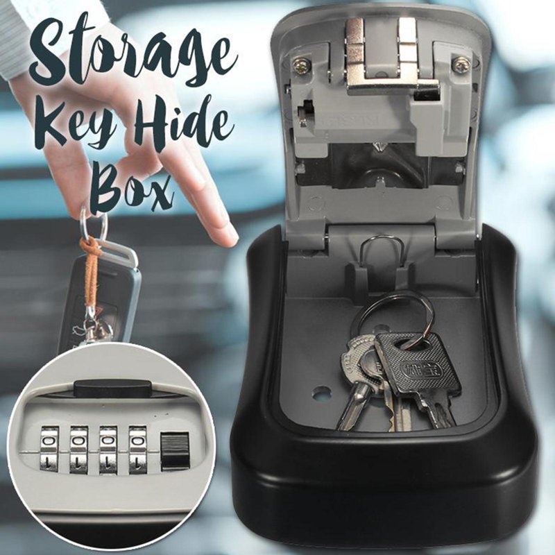 Waterproof 4-Digit Combination Key Safe Box for Outdoor Use - Black/Gray, 11.5x9.5x4 cm
