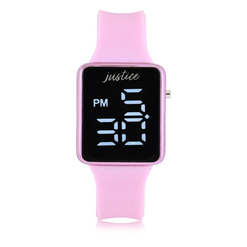 Justice LED Watch with Glitter Strap & 2-Piece Bracelet Set - Pink