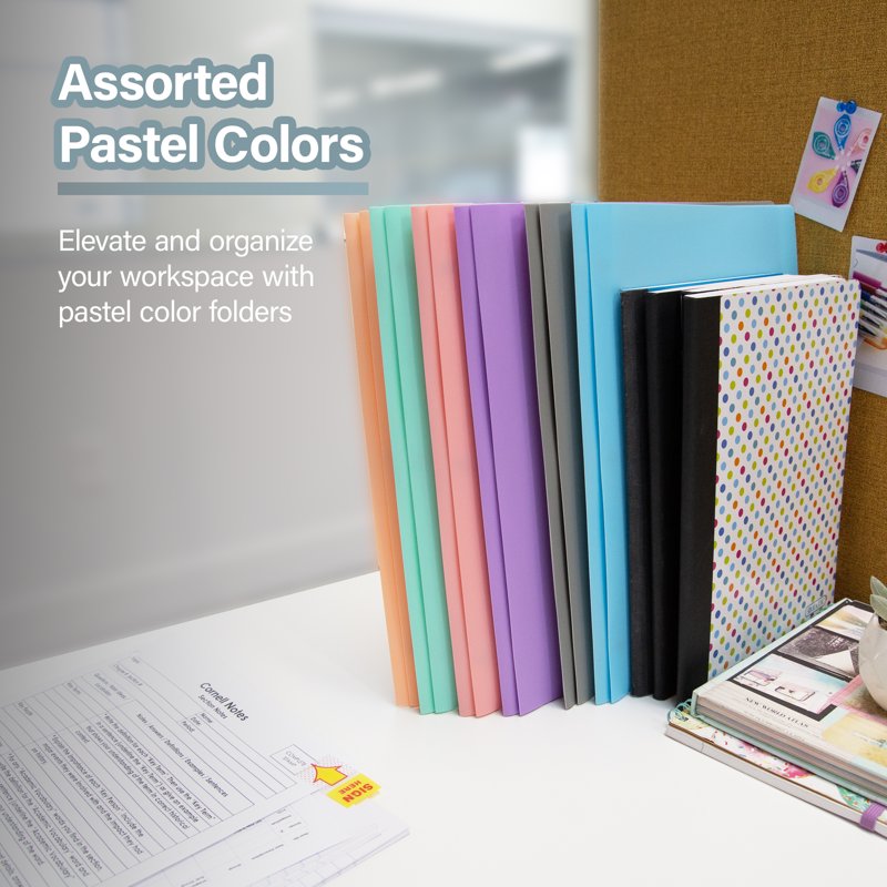 Pastel 2-Pocket Portfolios with 3 Ring Fastener, 11.6 x 9.3, 1-Pack, MultiColor