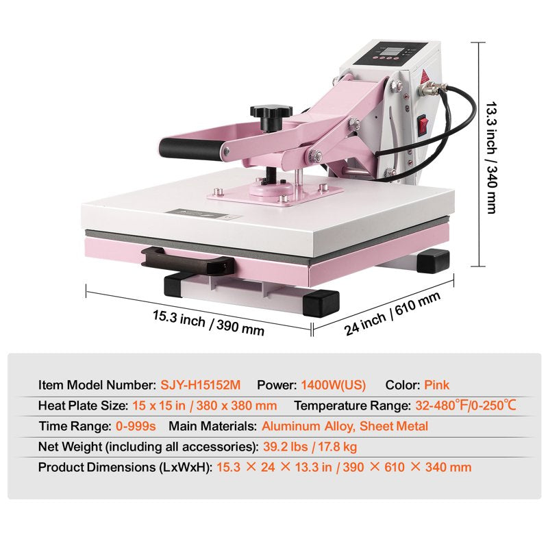 15x15 Inch Commercial Heat Press Machine with Digital Control and Safety Features