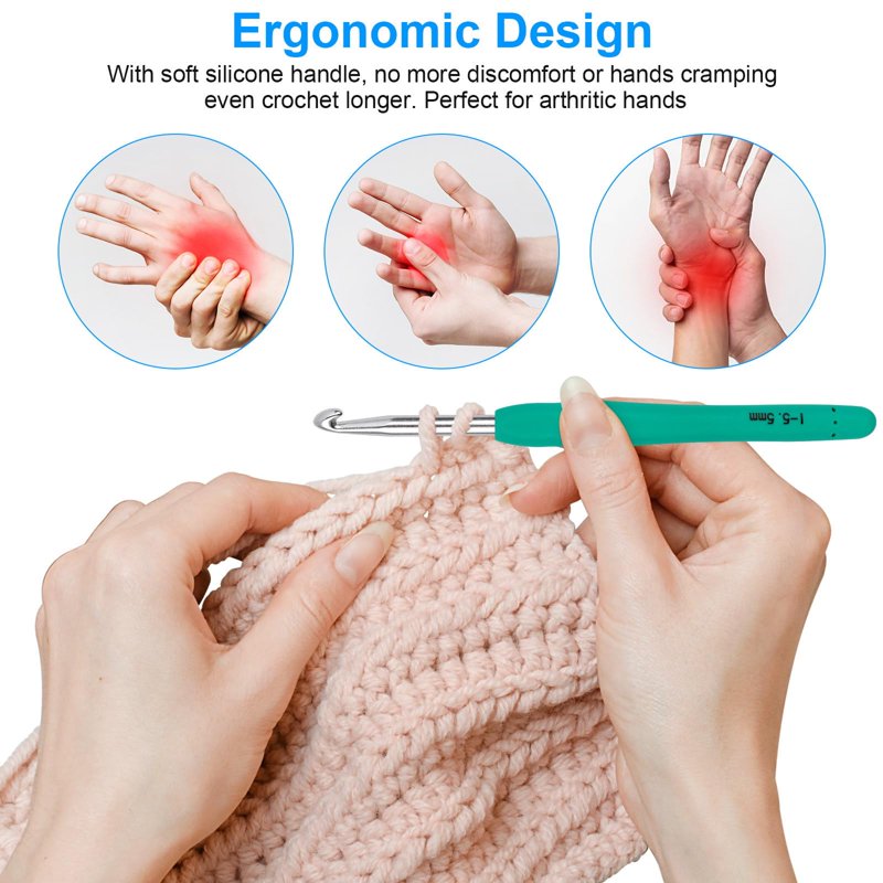 Crochet Hook Set with Ergonomic Handles 12 Sizes 41-Piece Yarn Kit for Beginners