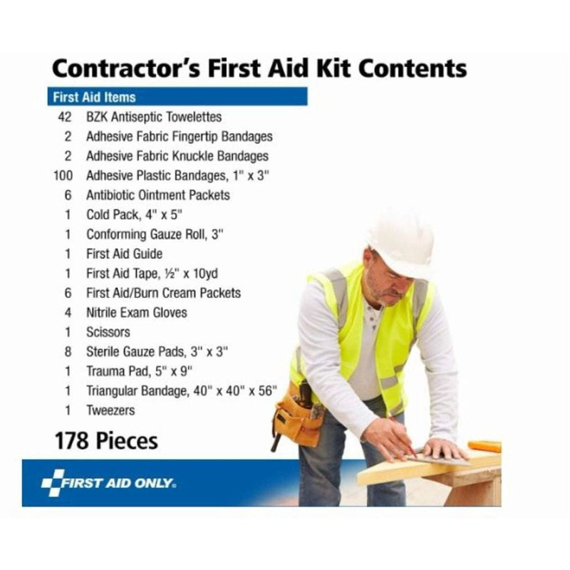 178-Piece Contractor's First Aid Kit - Emergency Medical Supplies for Job Sites and Home