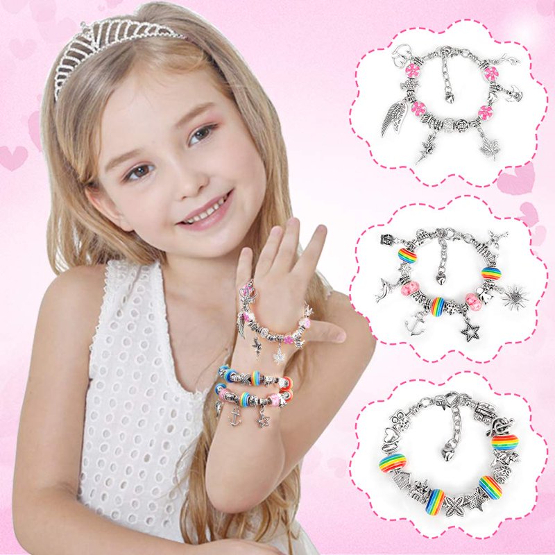 Girls DIY Charm Bracelet Making Kit for Ages 6-12 - Creative Jewelry Gift Set