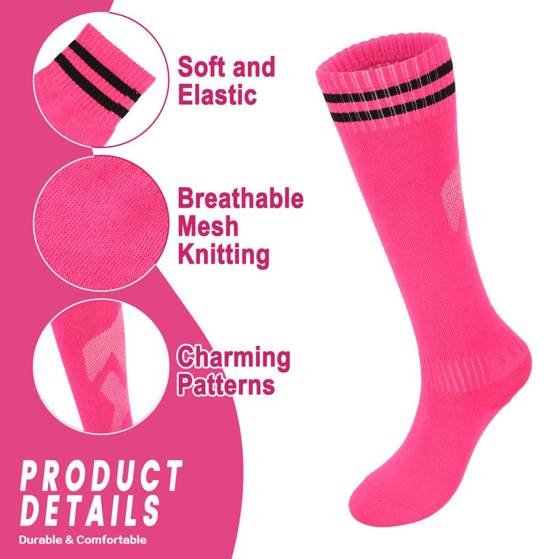 2 Pairs Kids Soccer Shin Guards & Socks Set - Lightweight Protective Shin Pads, 3-15 Years, Black & Rose Red