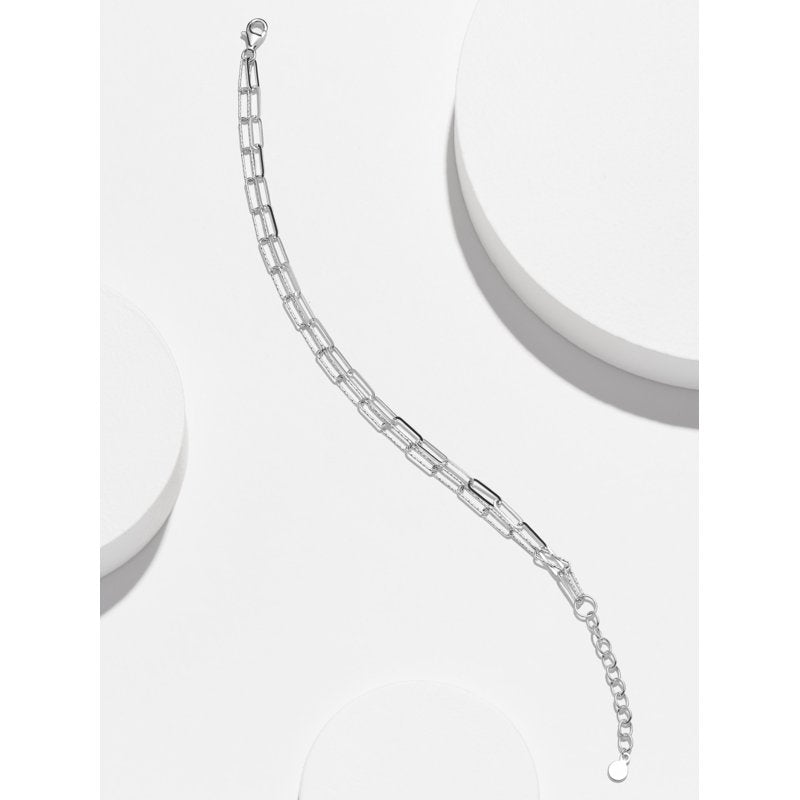 Sterling Silver Double Chain Paperclip Bracelet - Hypoallergenic, Adjustable Length