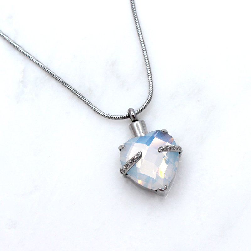 Birthstone Heart Cremation Necklace for Ashes Memorial Jewelry Stainless Steel