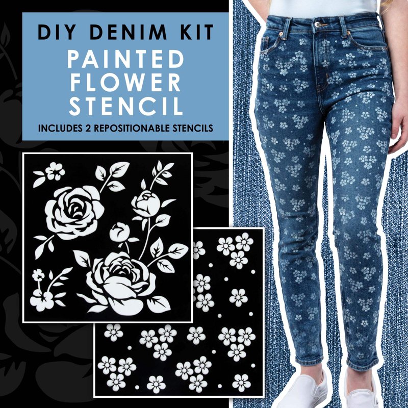 Denim Paint & Stencil Kit for Custom Jeans and Jackets - 8 Pieces