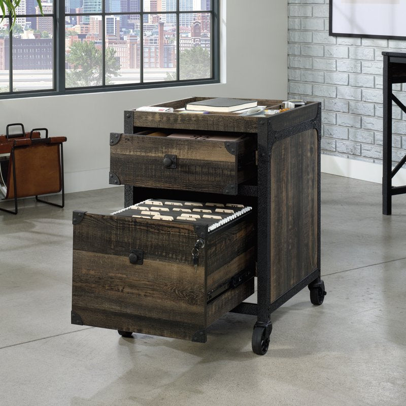 Mobile File Cabinet with Locking Drawers and Casters - Rustic Oak Finish