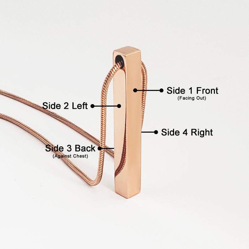 Rose Gold 3D Cremation Necklace with Fill Kit - Memorial Bar Ashes Holder Pendant