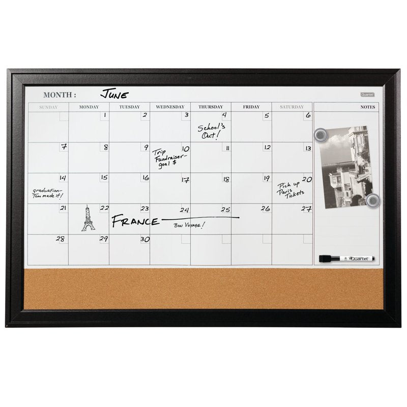 Magnetic Combination Calendar Board for Home & Office - 23x35 Inches, Dry-Erase & Cork Surface