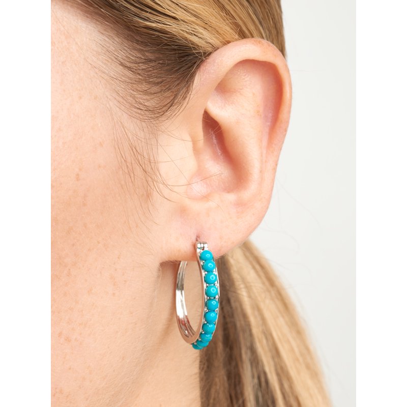 Women's Platinum Over Silver Hoop Earrings with Turquoise & Opal Variations