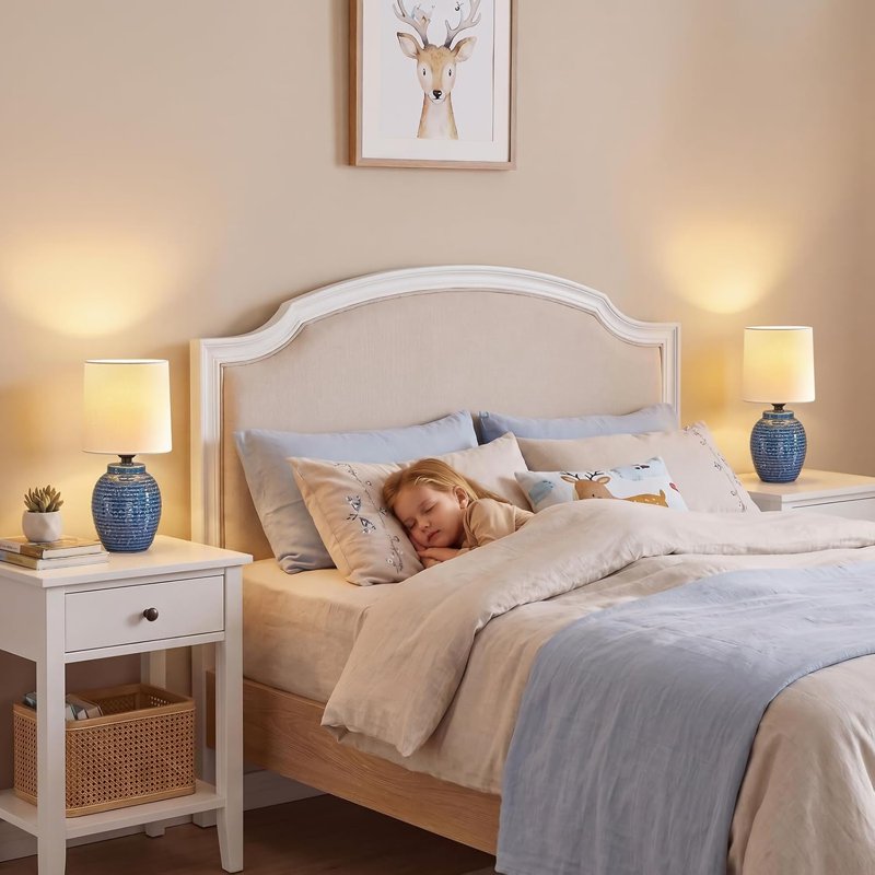 Small Farmhouse Ceramic Bedside Lamps Set of 2 - Rustic Table Lamps for Bedroom, Living Room, Nightstand