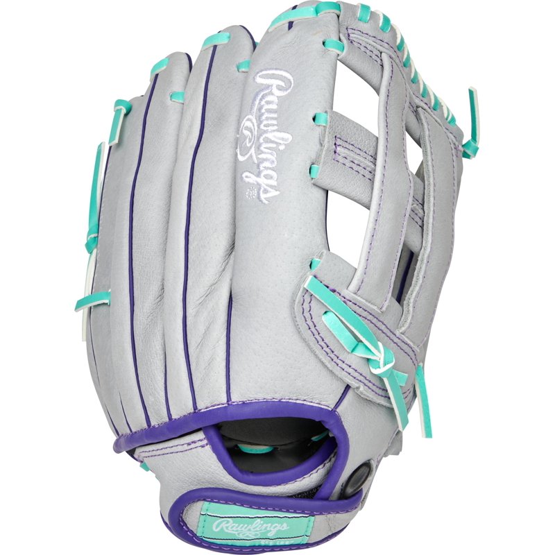 Youth Fastpitch Softball Glove 12 Inch Basket Web Gray Mint Right Hand