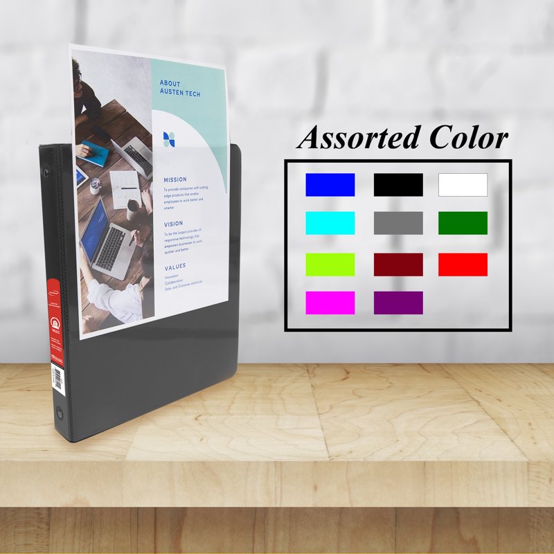 Economy View 3-Ring Binder Set - Black, Holds 100 Sheets, Various Sizes & Colors