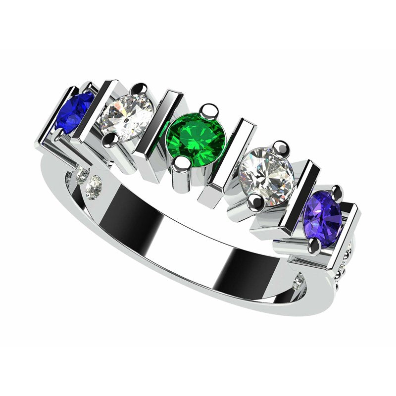 Women's Sterling Silver Multi-Stone Birthstone Straight Bar Ring - Mother's Day Gift