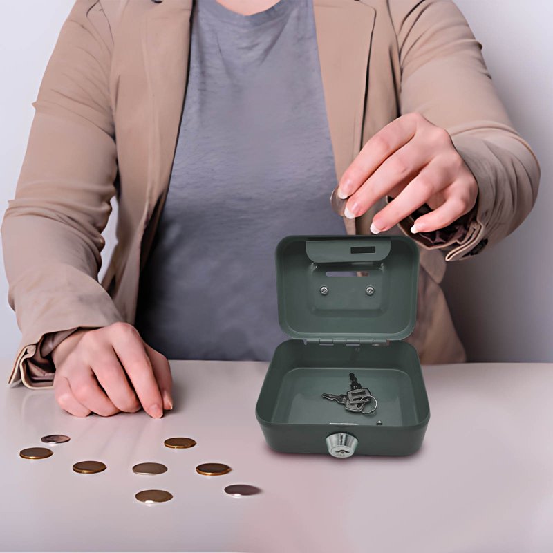 Mini Metal Cash Box with Lock and Handle for Money, Coins, Kids Toys
