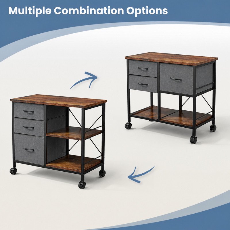 Rolling File Cabinet with Adjustable Shelves 3 Fabric Drawers Lockable Wheels