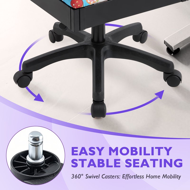 Hydraulic Armless Sewing Chair with Adjustable Height and Under Seat Storage - Blue