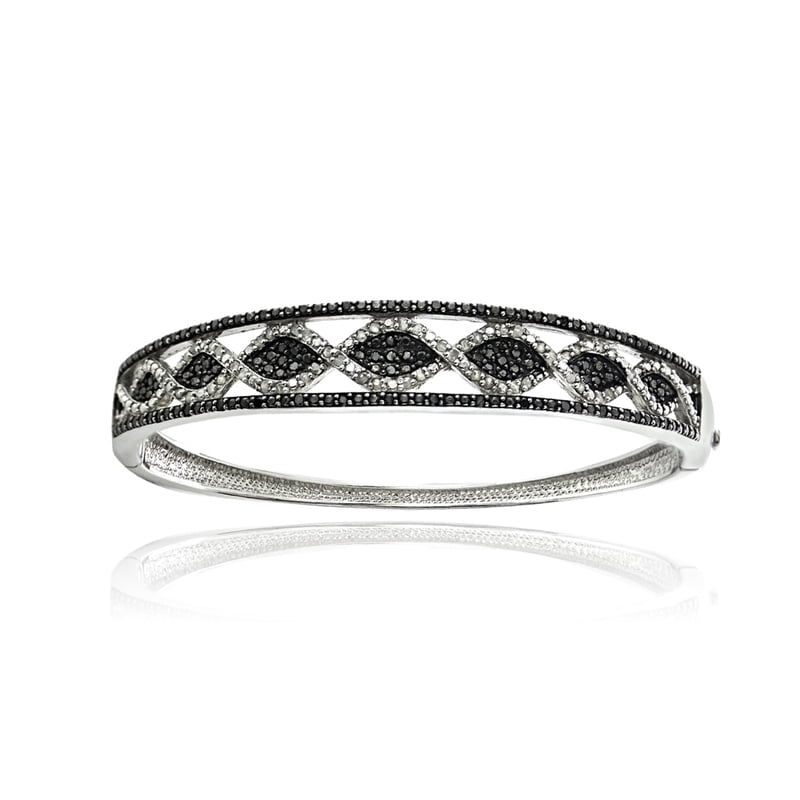 Black and White Diamond Bangle Bracelet 1 Carat Silver Tone Jewelry