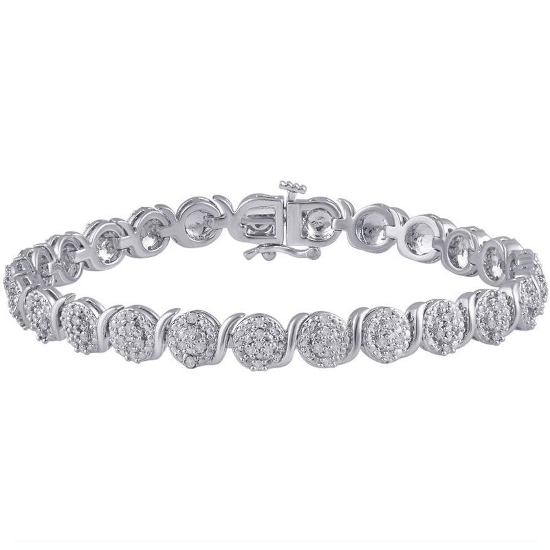1 Carat Total Weight Silver Tone Diamond Cluster Bracelet - 7.5 Inch