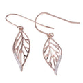 Sterling Silver Diamond Leaf Drop Earrings in 14K Rose Gold - Hypoallergenic Jewelry