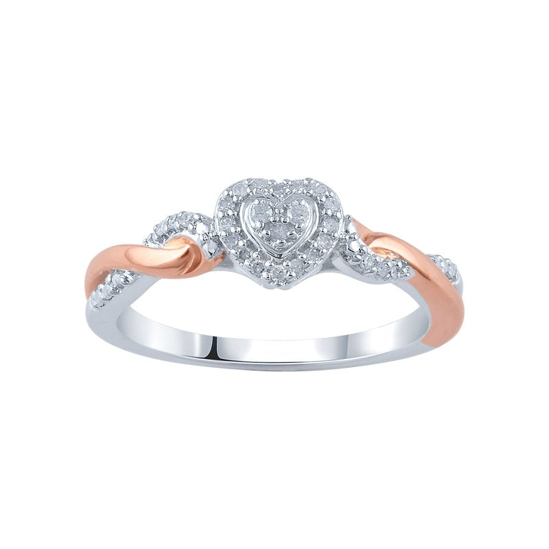 Natural Diamond Heart Promise Ring in 14K Rose Gold Plated for Women
