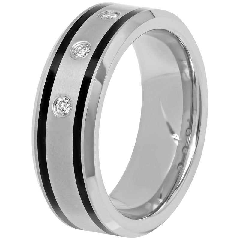 Men's Tungsten Wedding Band 8mm Black Resin Diamond Accent Ring - All Sizes