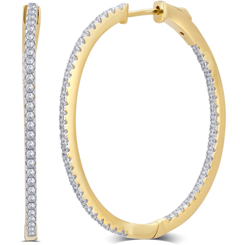 1/2 Carat CZ Gold-Tone Hoop Earrings - Inside & Outside Brass Jewelry
