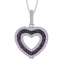 Sterling Silver Heart Pendant Necklace with CZ and Ruby 18 Inch Chain