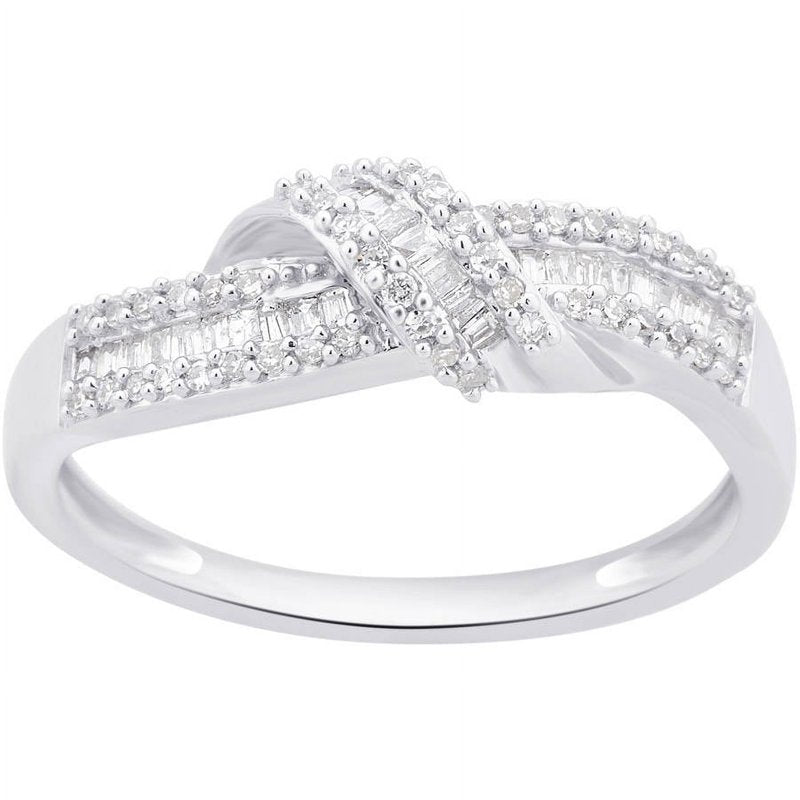 Sterling Silver Diamond Engagement Ring Twisted Band 1/4 Carat T.W.