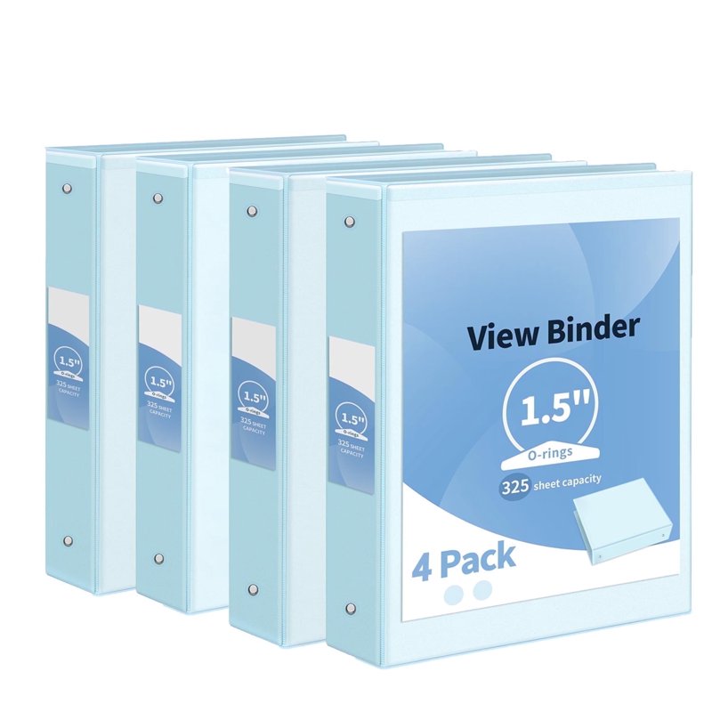 3-Ring Binder 1.5 Inch Capacity - Pack of 4 Blue Organizational Notebooks