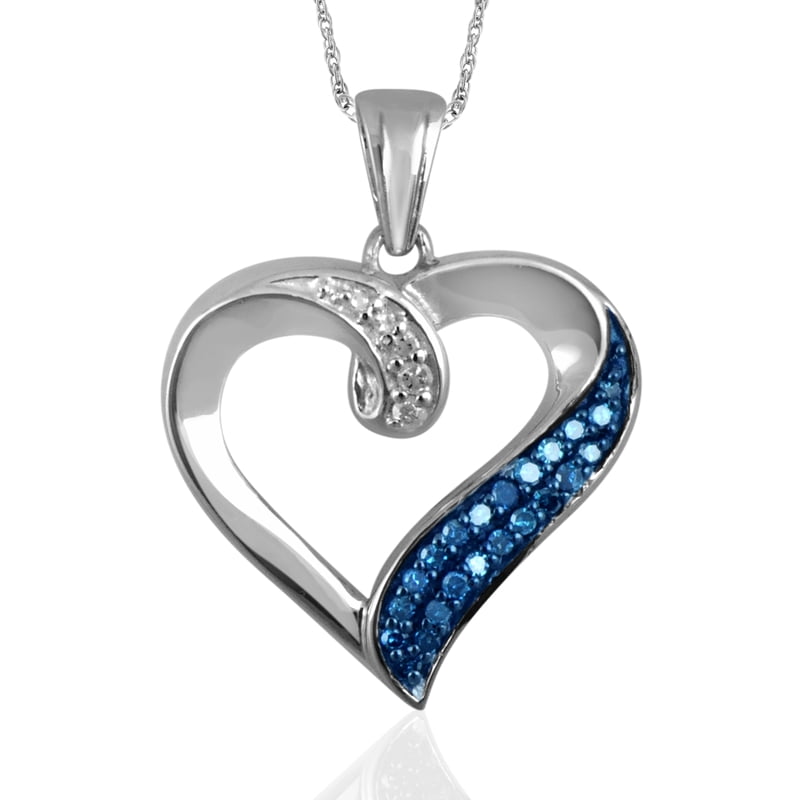 1/7 Carat Blue and White Diamond Heart Pendant Sterling Silver Jewelry