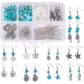 DIY Jewelry Making Kit for Earrings - Starfish, Seahorse, Shell Turquoise Pendants, Complete Supplies for 10 Pairs