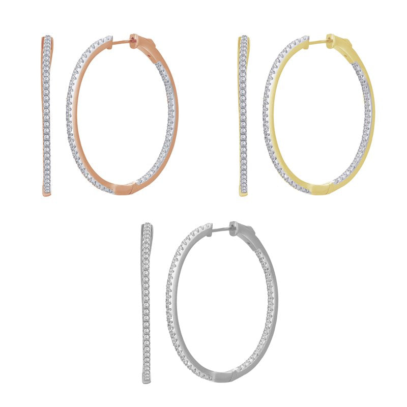 Gold Plated Brass Hoop Earrings with Cubic Zirconia Inside Out 25mm