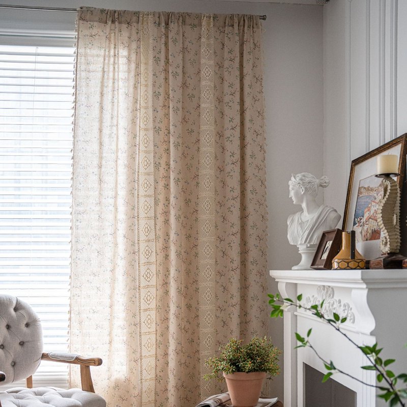 Boho Linen Curtains Set with Embroidery and Tassels - Semi-Transparent Window Drapes
