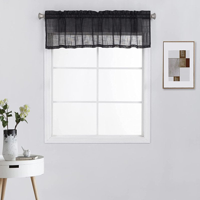 Linen Textured Semi-Sheer Window Valance - Light Reducing Short Curtain