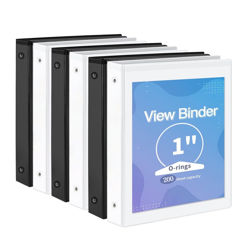 1-Inch 3-Ring Binders Set of 6 with Pockets for Office & School, Holds 200 Sheets