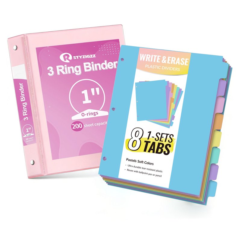 8-Piece 1 Inch Binder and Dividers Organizer Set - Holds 200 Sheets, Letter Size