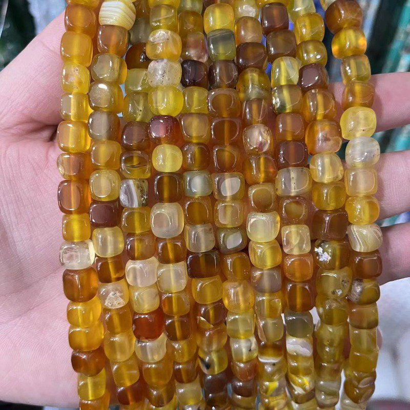 8mm Square Agate Beads Strand for DIY Jewelry Making - Natural Stone Cubes