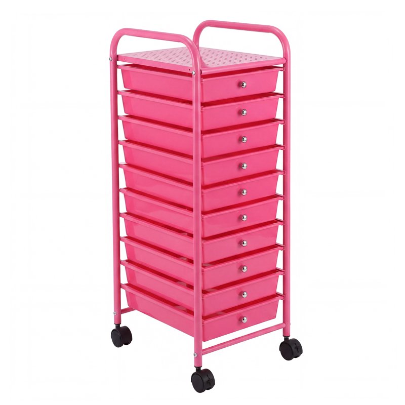 10-Drawer Mobile Storage Cart with Metal Frame & Locking Wheels - Multi-Purpose Organizer