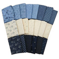 10 Assorted Fat Quarters Cotton Fabric Bundle in Blue Navy & Cream - Quilting Supplies