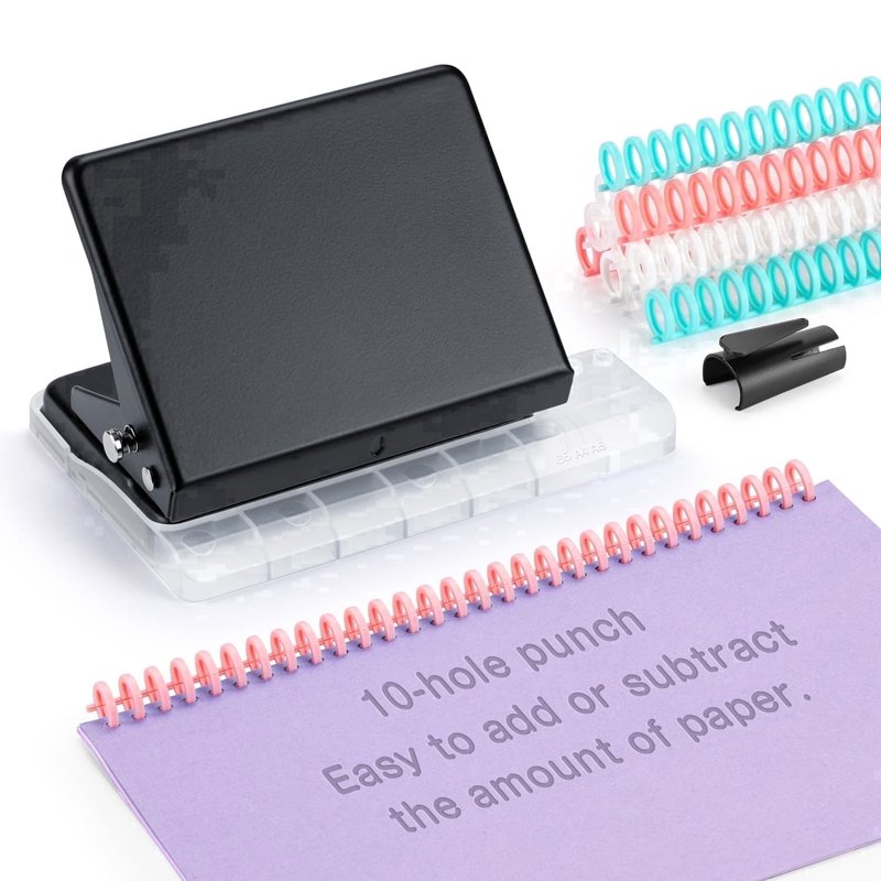 Manual 10-Hole Binding Machine for Planners and Notebooks with Multi-Color Spines