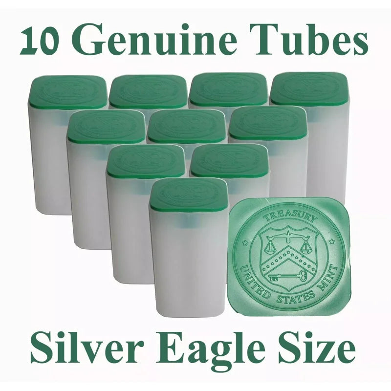 10 Pack Genuine US Mint Square Coin Tubes for 1 oz Silver Eagles