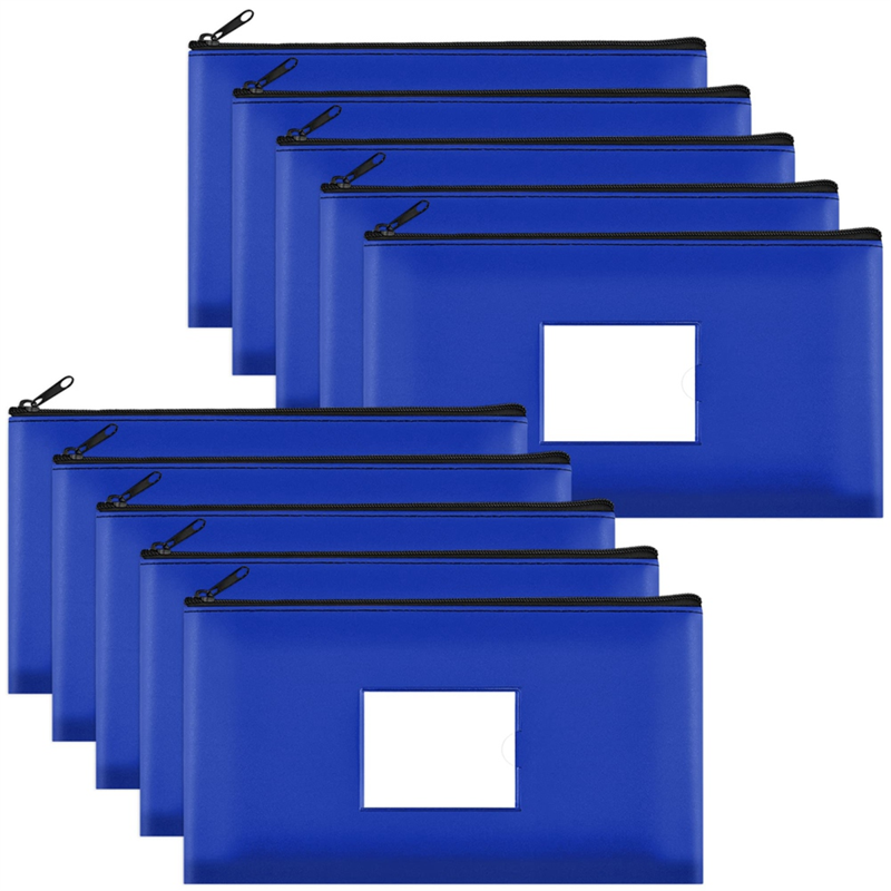 10-Pack Leather Money Deposit Bags with Zipper - Cash, Coins, Organizer