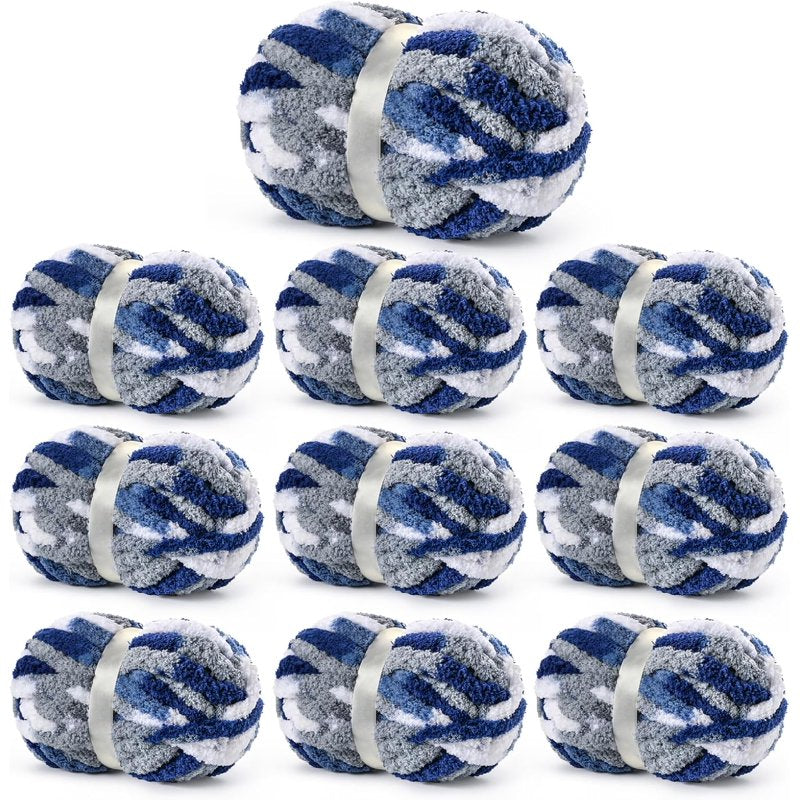 Bulky Variegated Chenille Yarn for Crochet and Knitting - 10 Skeins, Soft & Thick