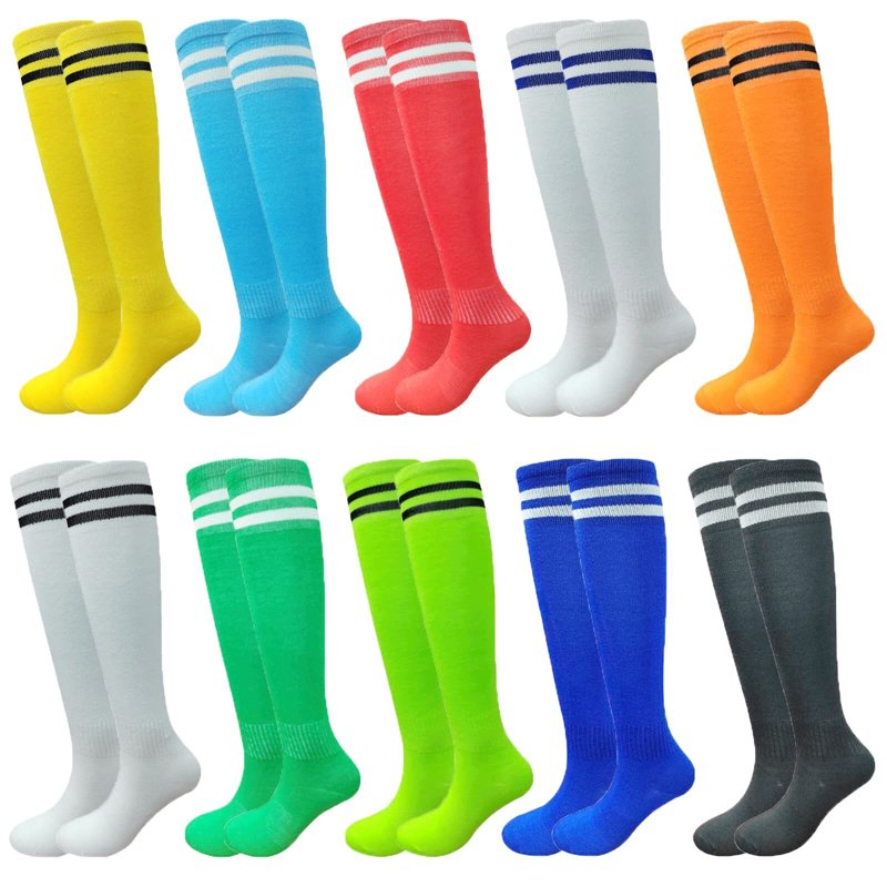 Kids Soccer Socks 10 Pairs Knee High Colorful Athletic Team Socks for Boys Girls