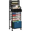 10-Tier Mesh File Cart with Lockable Wheels and Drawers - Black Office Organizer